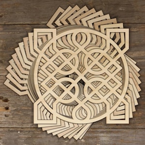 10x Forme artigianali dettagliate in legno con nodi celtici, cerchi e quadrati, modelli in compensato da 3 mm