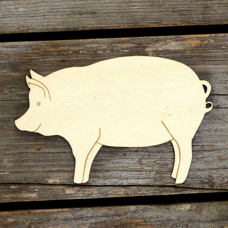 10x Wooden Pig Standing Plain Craft Shapes 3mm Plywood