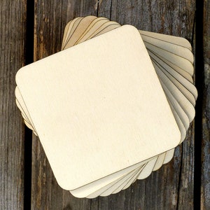 10x Wooden Square Rounded Corners Craft Shape 3mm Plywood Geometric