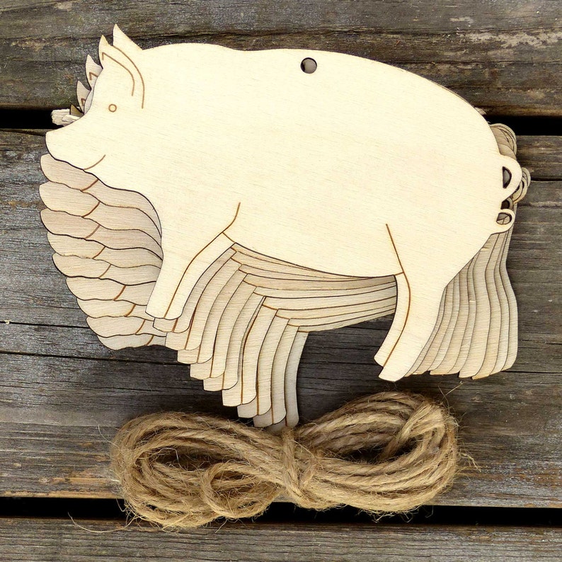 10x Wooden Pig Standing Plain Craft Shapes 3mm Plywood