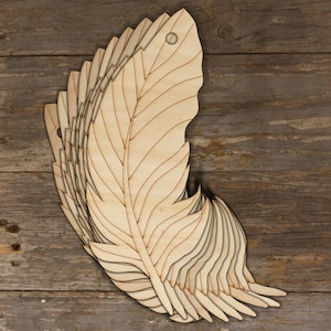 10x Wooden Bird Feathers with Detail Craft Shape 3mm Ply Wildlife