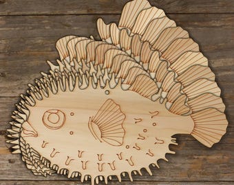 10x Wooden Pufferfish Sideon Craft Shape 3mm Ply Sealife Fish Aquarium