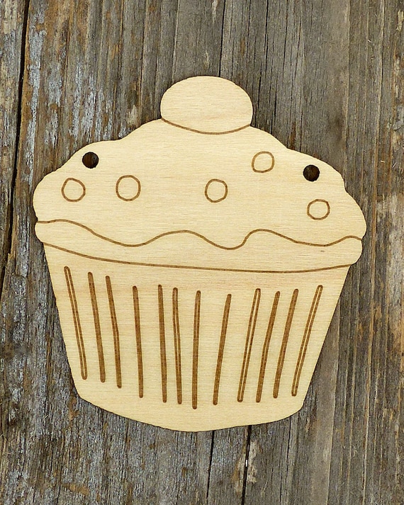 10x Wooden Cupcake B Cherry On Top Craft Shapes 3mm Plywood Cooking Puddings