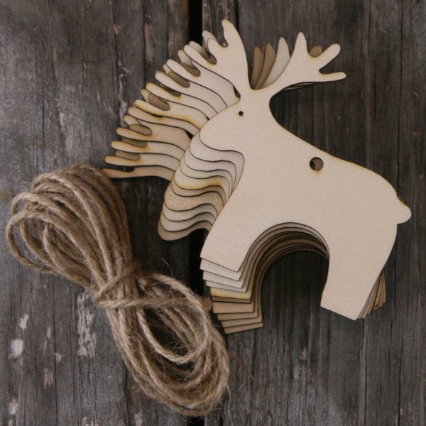 10x Wooden Simple Reindeer Craft Shape 3mm Plywood Christmas