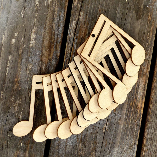 10x Notes de musique en bois avec poutres doubles en forme d'artisanat 3 mm