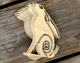 10x Wooden Hare Sitting Celtic Design Craft Shapes 3mm Plywood Animal Wildlife