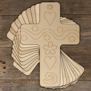 10x Cruces cristianas de madera con formas artesanales con patrón elegante Madera contrachapada de 3 mm