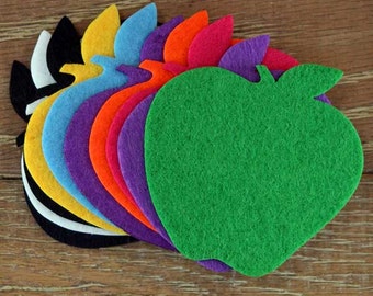 10x 3mm Thick Felt Apple with a Leaf Craft Shapes Sizes 6, 8, 10cm; 11 Colours