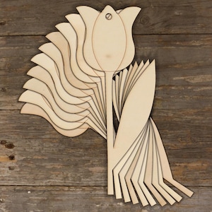 10x Tulipano in legno con gambo forma artigianale 3 mm compensato pianta giardino natura albero