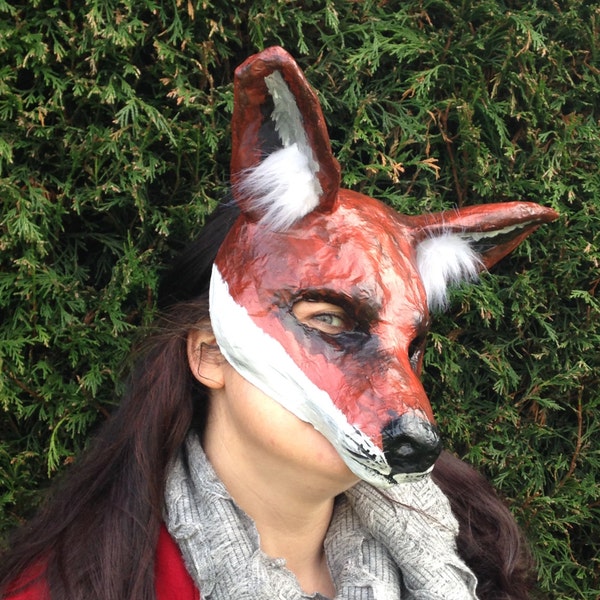 Red Fox mask/ Paper Mache mask/ Papier mache mask/ Animal mask/ masquerade/ costume