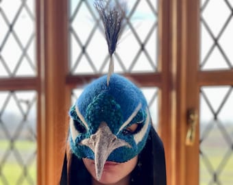 Peacock Mask, Hand Felted Sculptural Heirloom