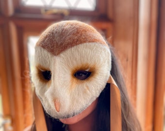 Barn owl Mask, Masquerade Party Mask, Needle Felted Mask, Cosplay, woodland owl mask, Adult Owl Costume, Owl, mask boho