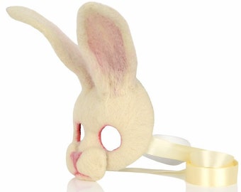 Luxury White, Brown + Beige Rabbit Mask, Cosplay, Alice In Wonderland, Unisex Animal Mask, Woodland Mask, Easter Bunny Headdress