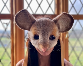 Field mouse Mask, Masquerade Party Mask, Needle Felted Mask, Cosplay, woodland mouse mask, Adult mouse Costume, Field mouse mask boho