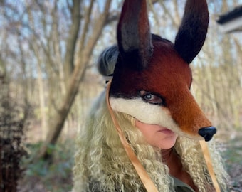 Luxury Red Fox Mask, Unisex Adult Fox Mask, Carnival Mask, Festival Headdress, Fox Masquerade Mask, Fox Mask, Halloween Mask, Animal Mask,