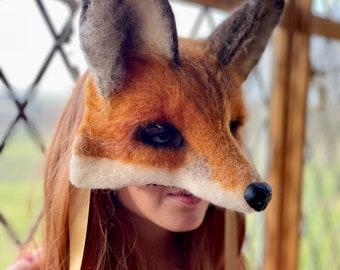 Fox Mask, Hand Felted Sculptural Heirloom