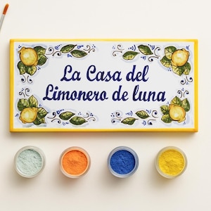 Custom house signs with lemons, ceramic personalized kitchen sings, kitchen wall decor lemons, adress plaque, customizable name sign