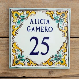 Green Italian House number tile, signs for home, personalized tile, ceramic house sign, hand painted tile, house name sign, adress plaque, Green