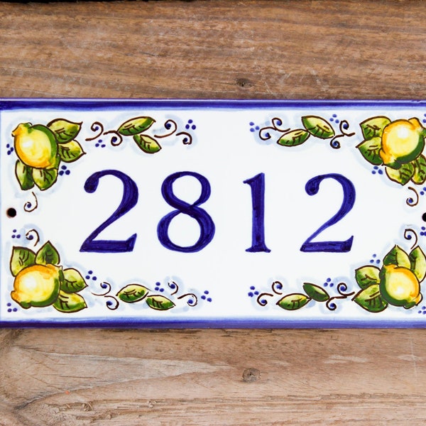 Lemons address plaque, Amalfi coast ceramic tiles, Italian house number plaque, welcome house plaque, lemons house number tile