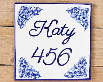 Blue address plaque,  house name sign, house plaque, garden plaque, name sign for home, personalized sign for home