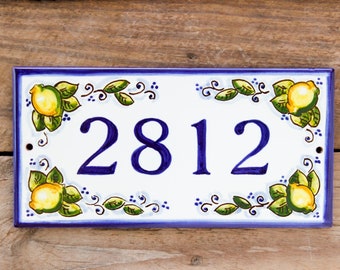 Lemons address plaque, Amalfi coast ceramic tiles, Italian house number plaque, welcome house plaque, lemons house number tile