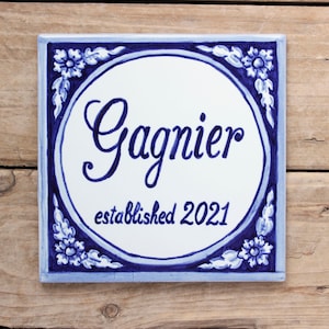 Blue flowers custum house sign, house name sign, house plaque, garden plaque, adress plaque, name sign for home, personalized sign for home