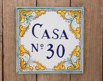 Green Italian House number tile, signs for home, personalized tile, ceramic house sign, hand painted tile, house name sign, adress plaque,