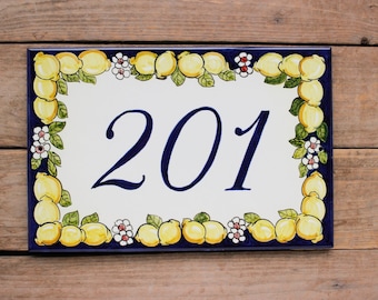 Amalfi  ceramic tile, Italian Ceramic With Lemons, Lemon custom house signs,  customizable name sign, lemon decor, Home number plaque