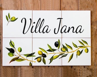 Home Address Number Plaque, ceramic house name signs, olives address plaque, outdoor house number signs, hand paint tile