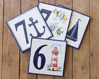 Beach Huts House Door Number Plaque Porcelain Plaque Any Number Decorated in UK 