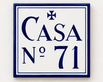 Old Spanish House Number Plaque, Blue  Personalized House Sign for home,  Custom Outdoor name sign, hand painted tile house number