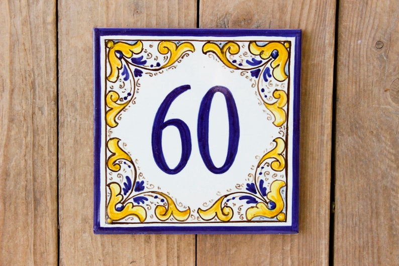 Green Italian House number tile, signs for home, personalized tile, ceramic house sign, hand painted tile, house name sign, adress plaque, Blue