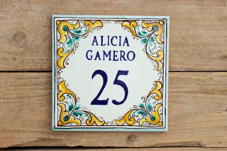 Green Italian House number tile, signs for home, personalized tile, ceramic house sign, hand painted tile, house name sign, adress plaque, Green