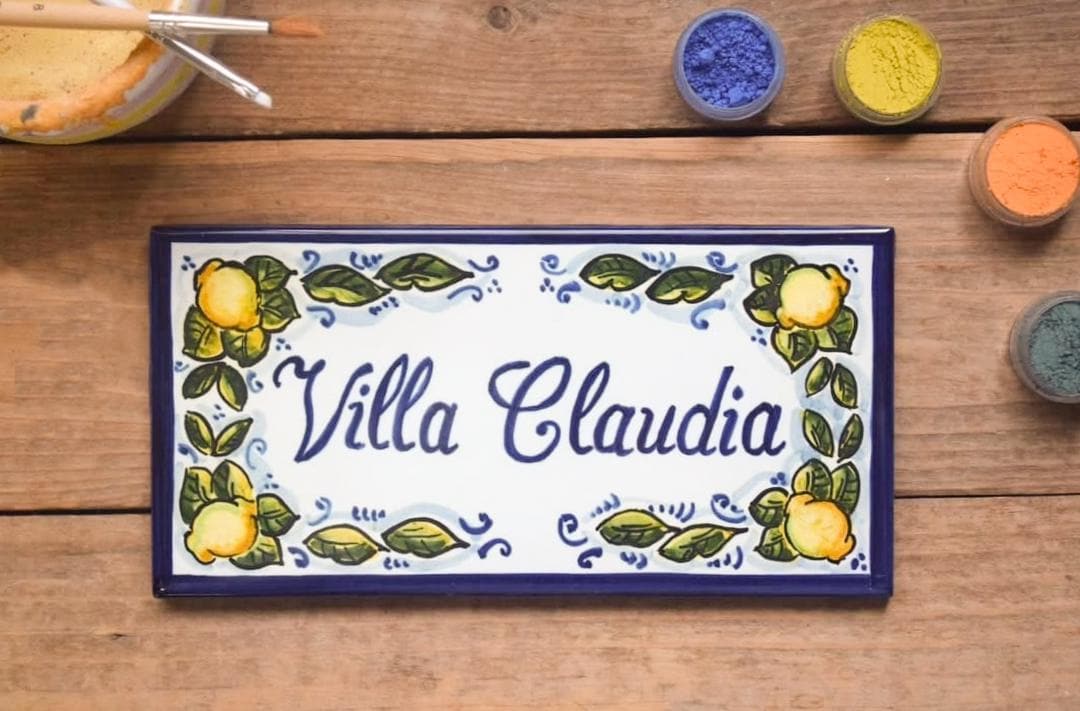 Custom Lemons Address Plaque, Amalfi Coast Ceramic Tiles, Italian