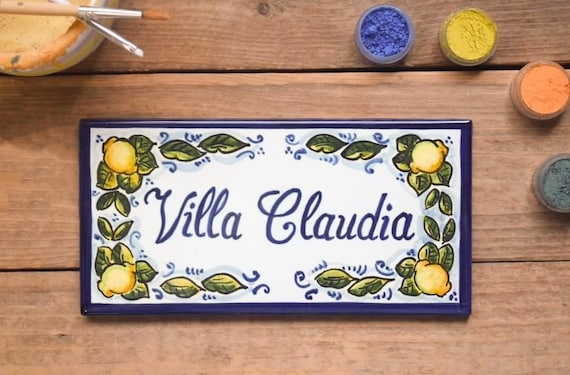 Custom Lemons Address Plaque, Amalfi Coast Ceramic Tiles, Italian
