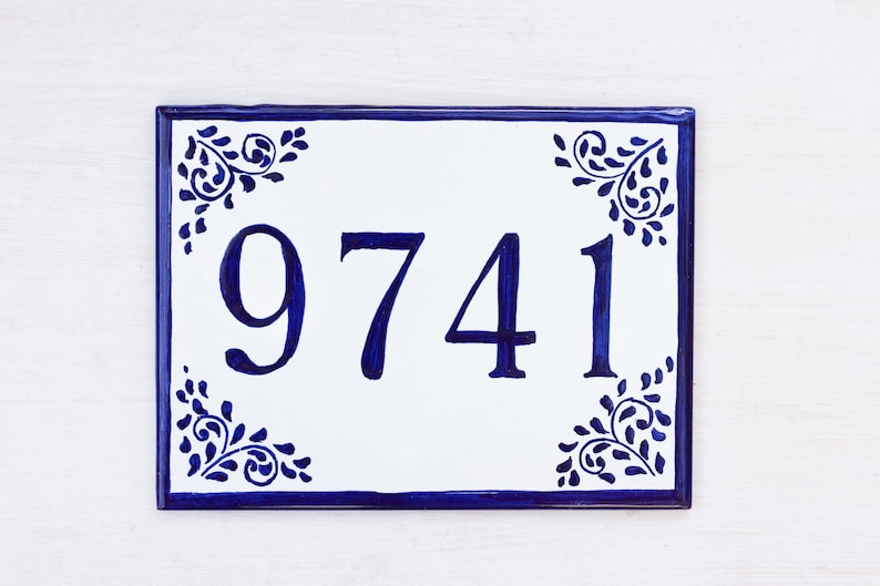 Mexican address plaque, Talavera house numbers plaque, ceramic house sign, outdoor house number, personalized sign Blue