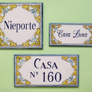 Green Italian House number tile, signs for home, personalized tile, ceramic house sign, hand painted tile, house name sign, adress plaque, image 5