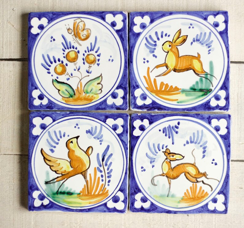 4 Spanish tile tile set antique majolica wall decor wall Etsy