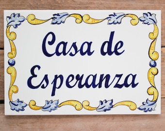 Spanish House number , signs for home, personalized tile, ceramic house sign, hand painted tile, house name sign, adress plaque,