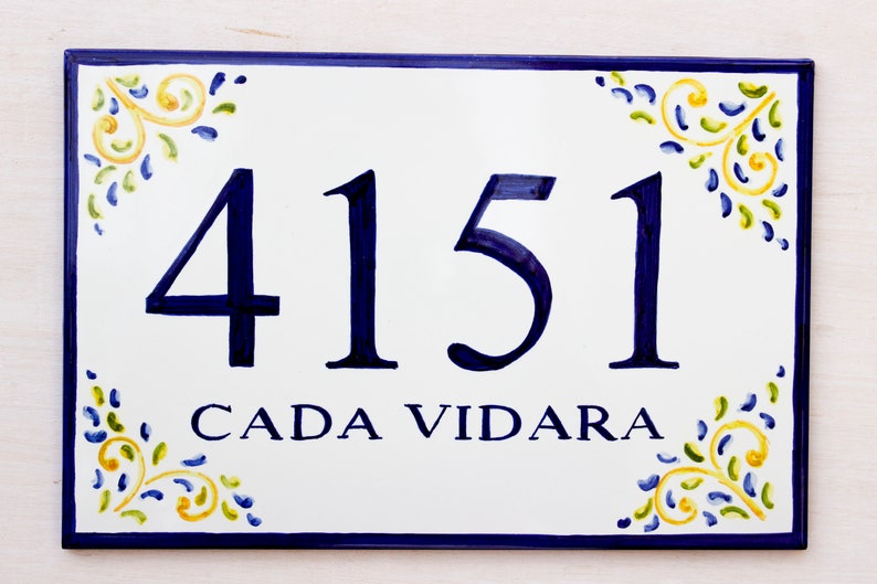 Mexican address plaque, Talavera house numbers plaque, ceramic house sign, outdoor house number, personalized sign Orange