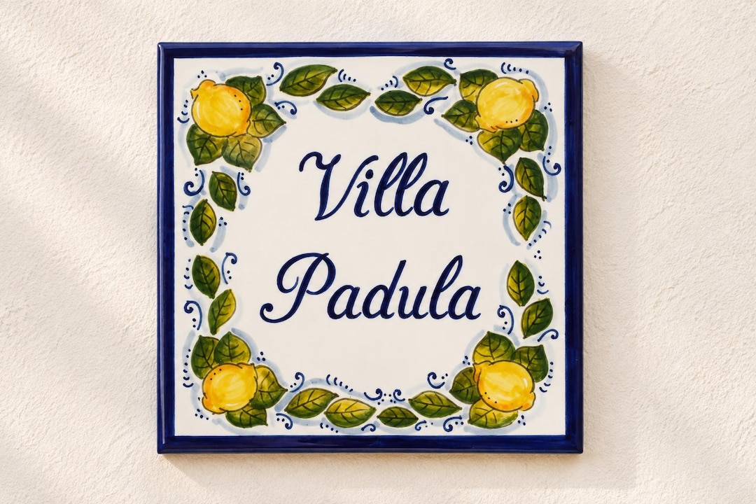 Custom Lemons Address Plaque, Amalfi Coast Ceramic Tiles, Italian
