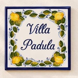Custom Lemons address plaque, Amalfi coast ceramic tiles, Italian house number plaque, welcome house plaque, lemons house number tile