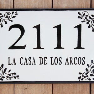 Mexican address plaque, Talavera house numbers plaque, ceramic house sign, outdoor house number, personalized sign Black