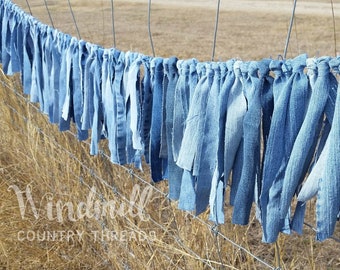 Denim Garland, BBQ Decor, Barn Wedding Decoration, Blue Jean Swag