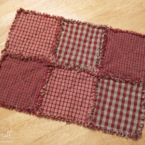 Red and Tan Farmhouse Placemats, Primitive Rustic Table Linens, Country Kitchen