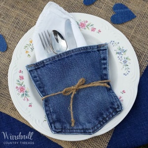 Denim Pockets, Silverware Holder, Denim Wedding Decor, Utensil Holder