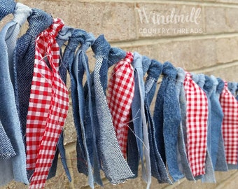 Denim Red Gingham Garland, I Do BBQ Banner, BBQ Decorations