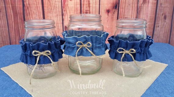 Denim Mason Jar Large Sleeves Quart Jar Cuffs Blue Jean Etsy