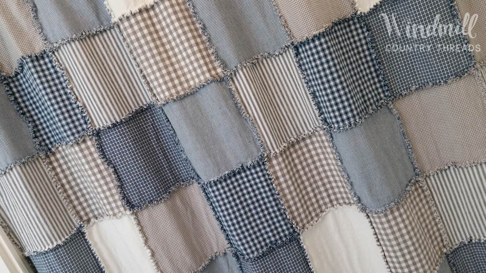 Farmhouse Shower Curtain Blue White Gray Cool Clean Colors Etsy