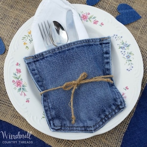 Denim Pockets, Silverware Holder, Denim Wedding Decor, Utensil Holder image 7